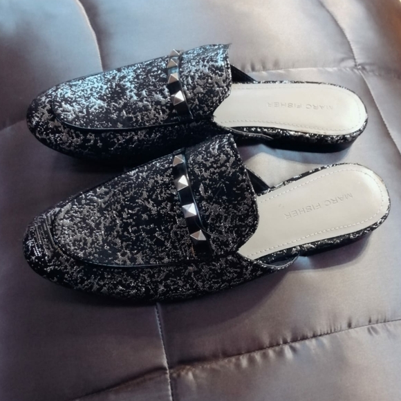 Marc Fisher Black and Silver Mules - Picture 2 of 3